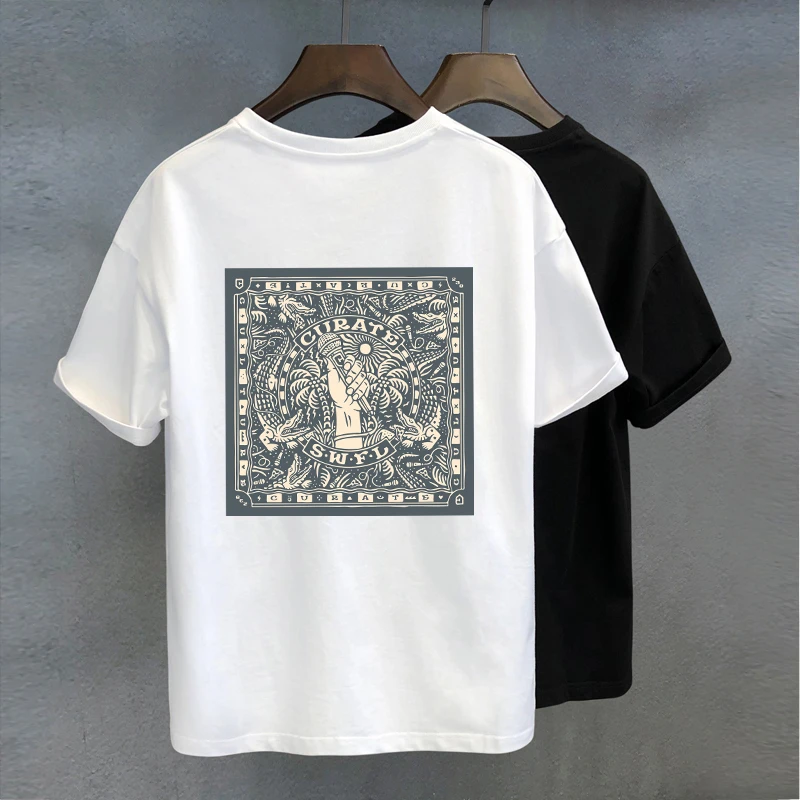 话筒重磅纯棉潮牌短袖t恤男同款夏季半袖休闲体恤衫圆领上衣男士