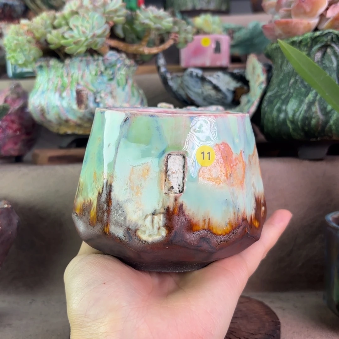 七彩琉璃小山花盆