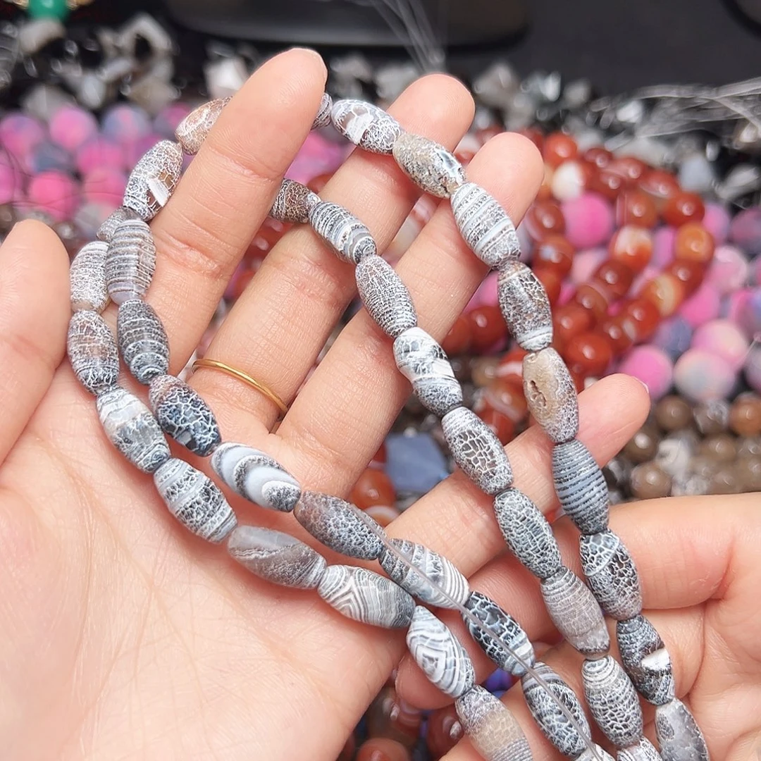 玛瑙/玉髓未镶嵌珠宝半成品C571 7*15mm天然药霜玛瑙桶珠一条