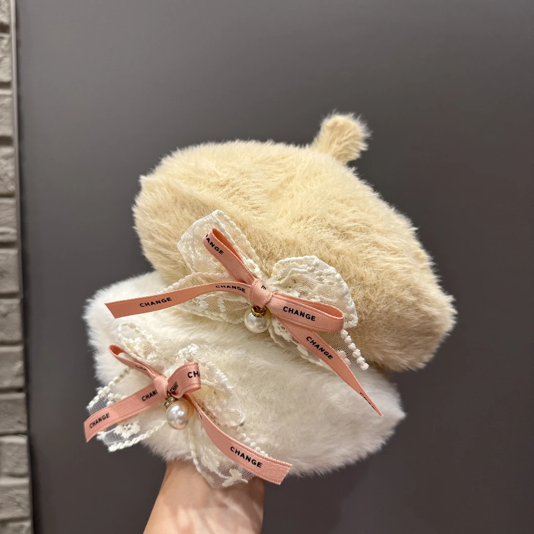 【软huhu】秋冬季女宝宝针织帽蕾丝蝴蝶结贝雷帽公主风保暖毛线帽