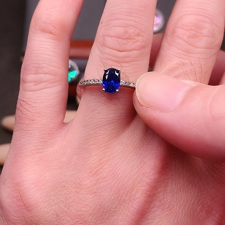 戒指蓝宝石银S925镶嵌