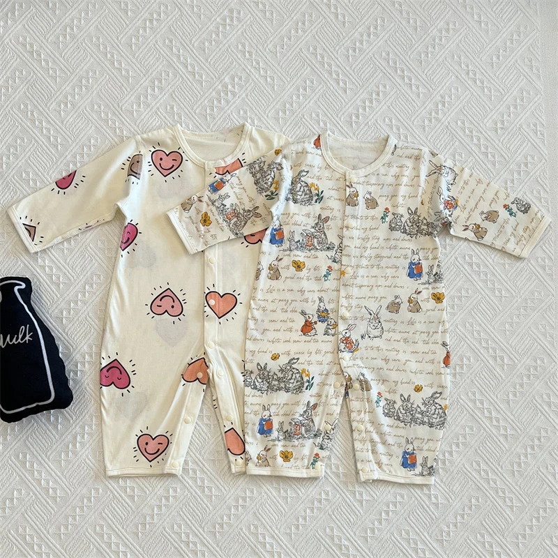 25春夏新品婴儿连体衣纯棉薄款长袖哈衣夏季宝宝爬服空调服6个月