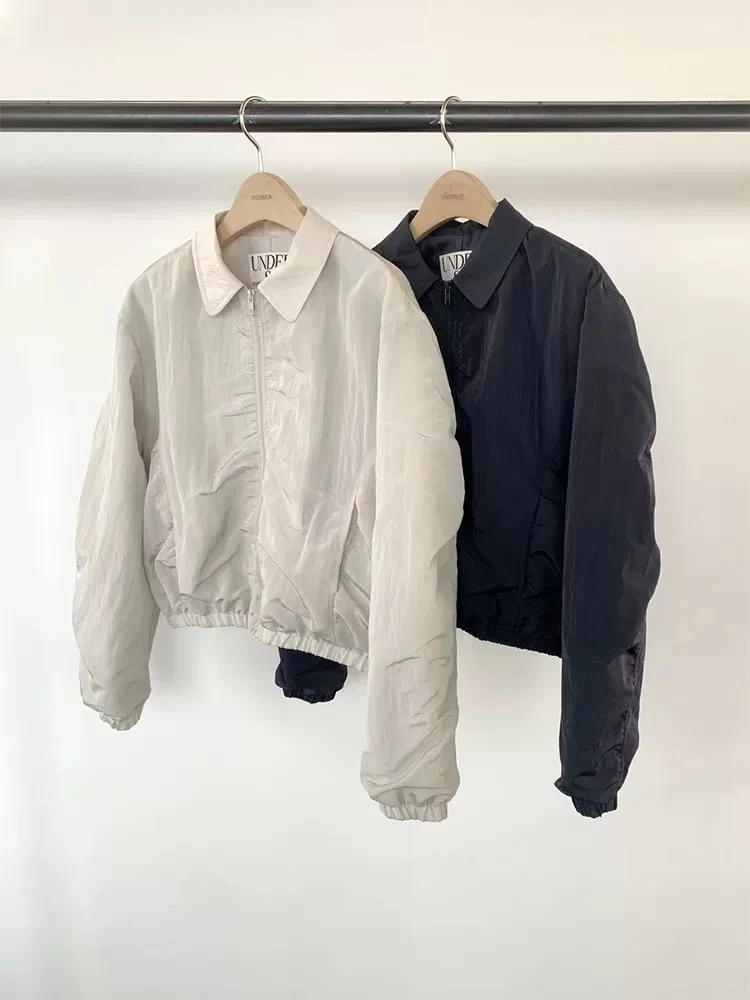 泡菜und*rson翻领褶皱小个子短款外套女