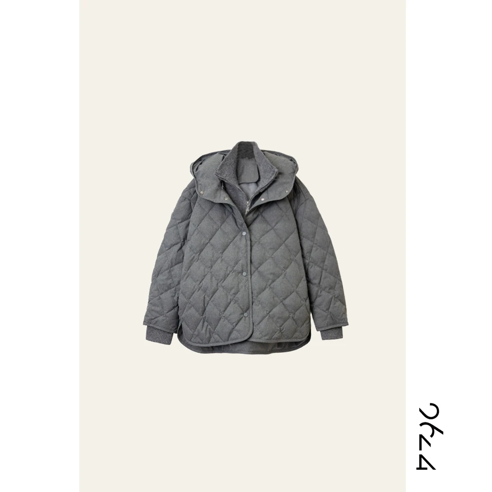 【】经典菱格90白鹅绒针织拼接假两件超老钱女装羽绒服158-209