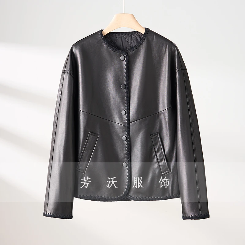 新款双面穿100%真皮绵羊皮外套女短款宽松时尚休闲加棉皮衣