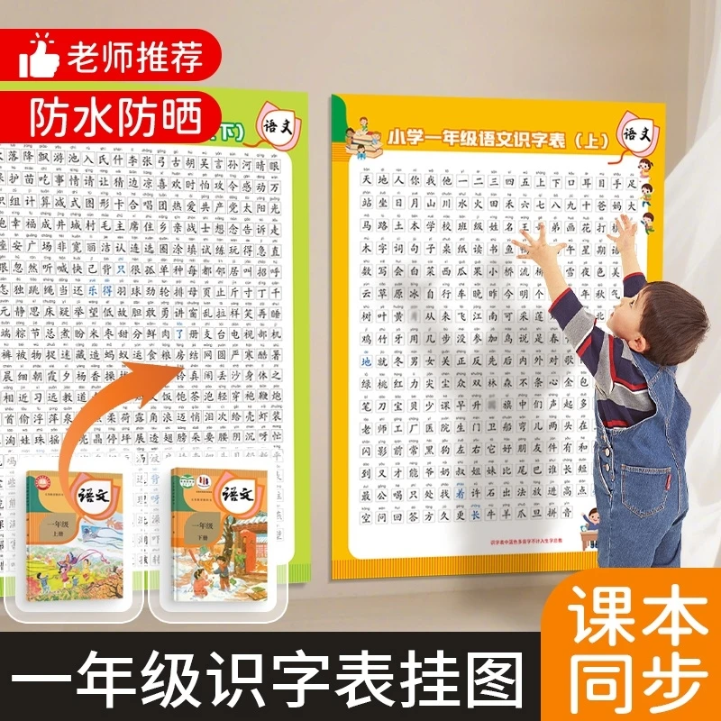 【嘟乐仔】一年级识字挂图小学生字表语文课本同步预习认字墙贴