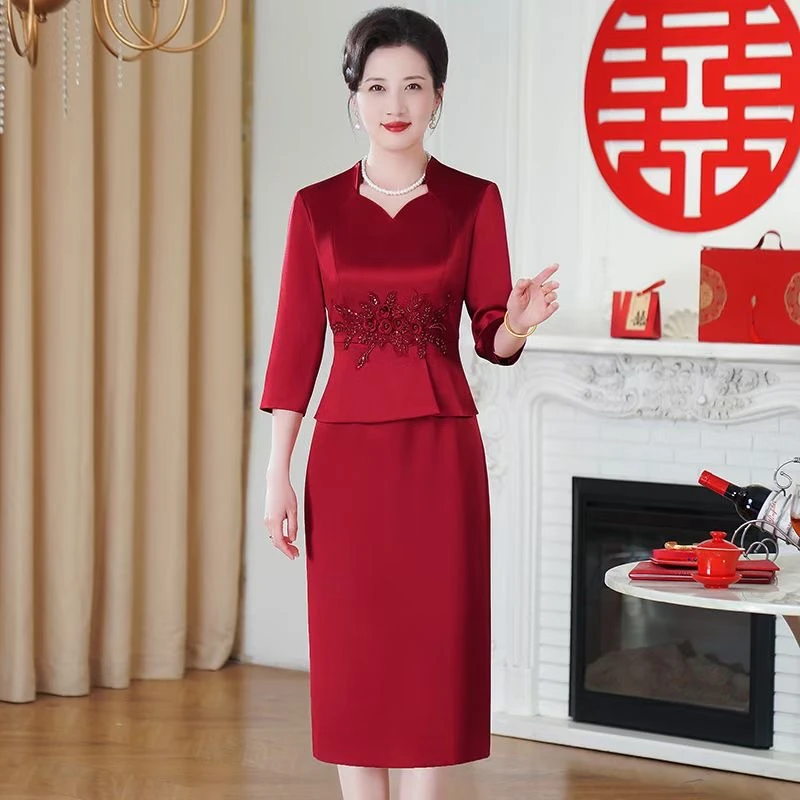 高贵妈妈结婚裙子平时可穿礼服喜婆婆婚宴装婚礼女方母亲婚宴礼服