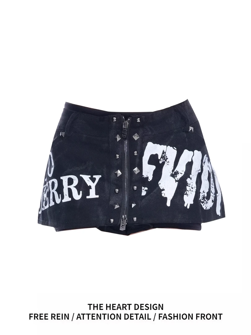 美式辣妹涂鸦牛仔半身裙女2025夏季新款小众设计感低腰显瘦短裙子