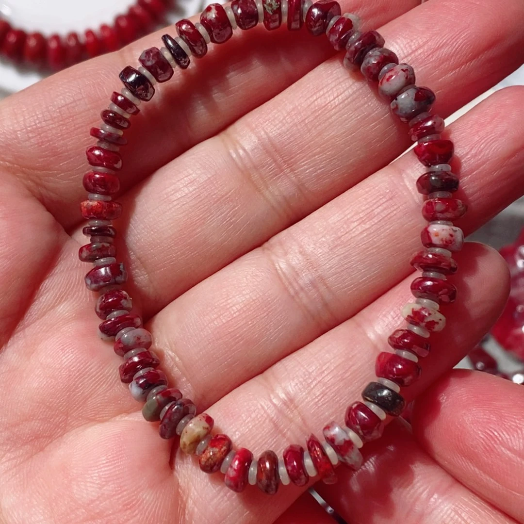 天然辰砂原矿算盘珠手串