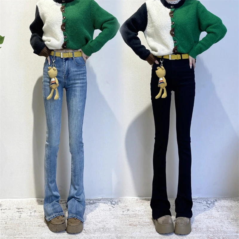 迪否牛仔马蹄裤2025秋季新款高腰弹力修身百搭显瘦牛仔裤9271