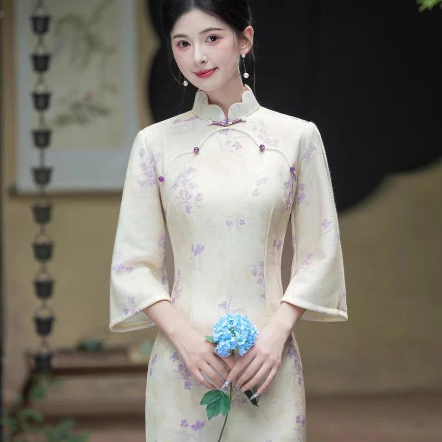 （剪秋）长度120单层旗袍新中式改良年轻款少女高级感七分袖