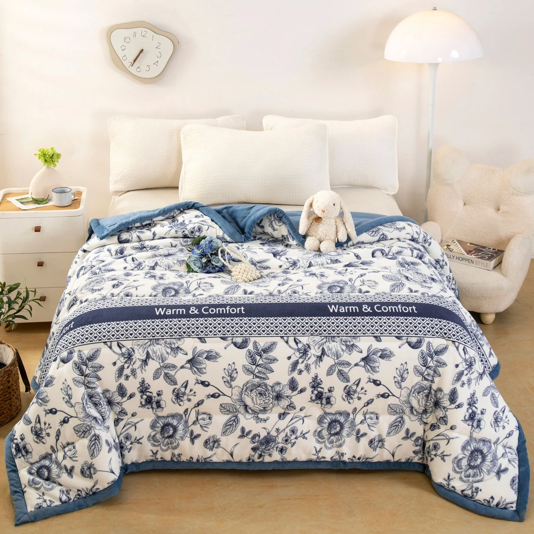 免费试睡15天 双面牛奶绒被子 可机洗单人绒被子200*230cm青花瓷