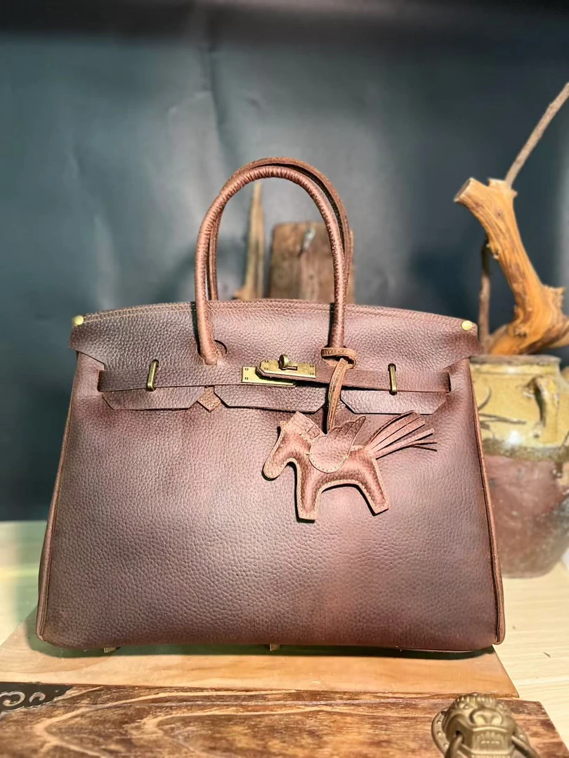 牛皮手提单肩斜跨包手工真皮大容量包包上班通勤休闲百搭铂金包