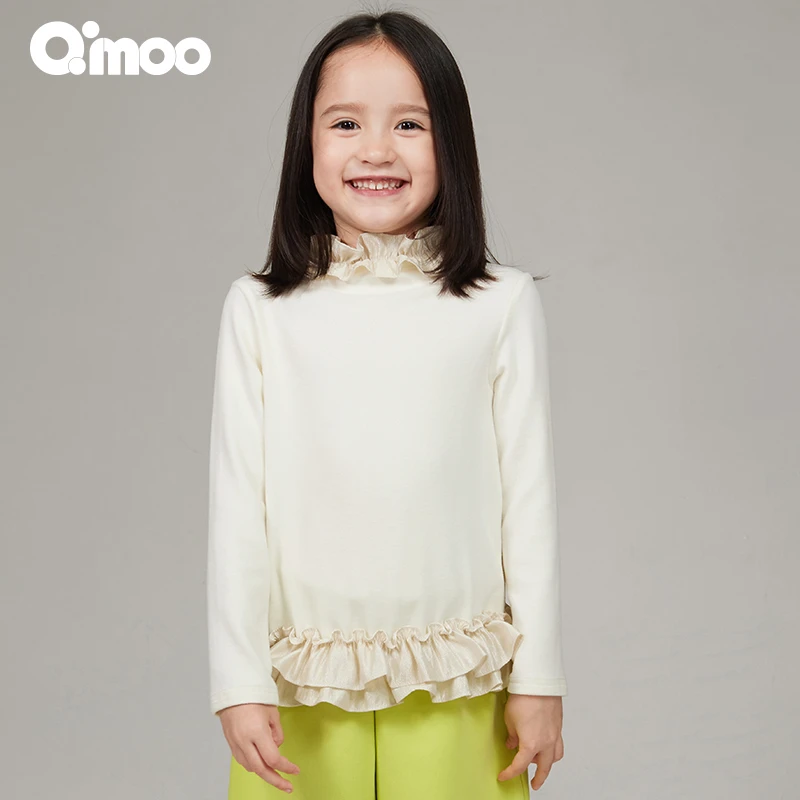 Qimoo/淇木25春季新款童装女童柔软针织荷叶边套头衫QSS1TP121A