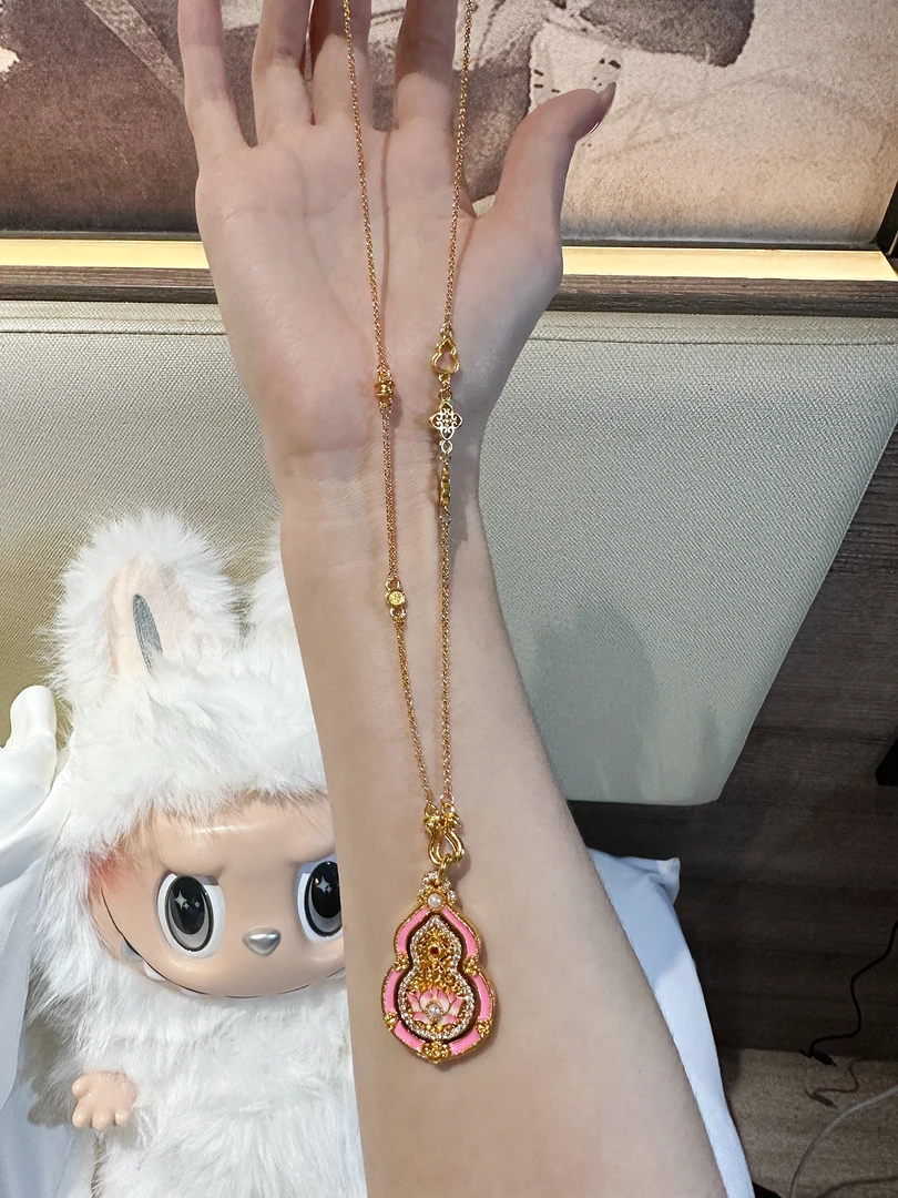 铜合金项链 粉色葫芦锁骨链