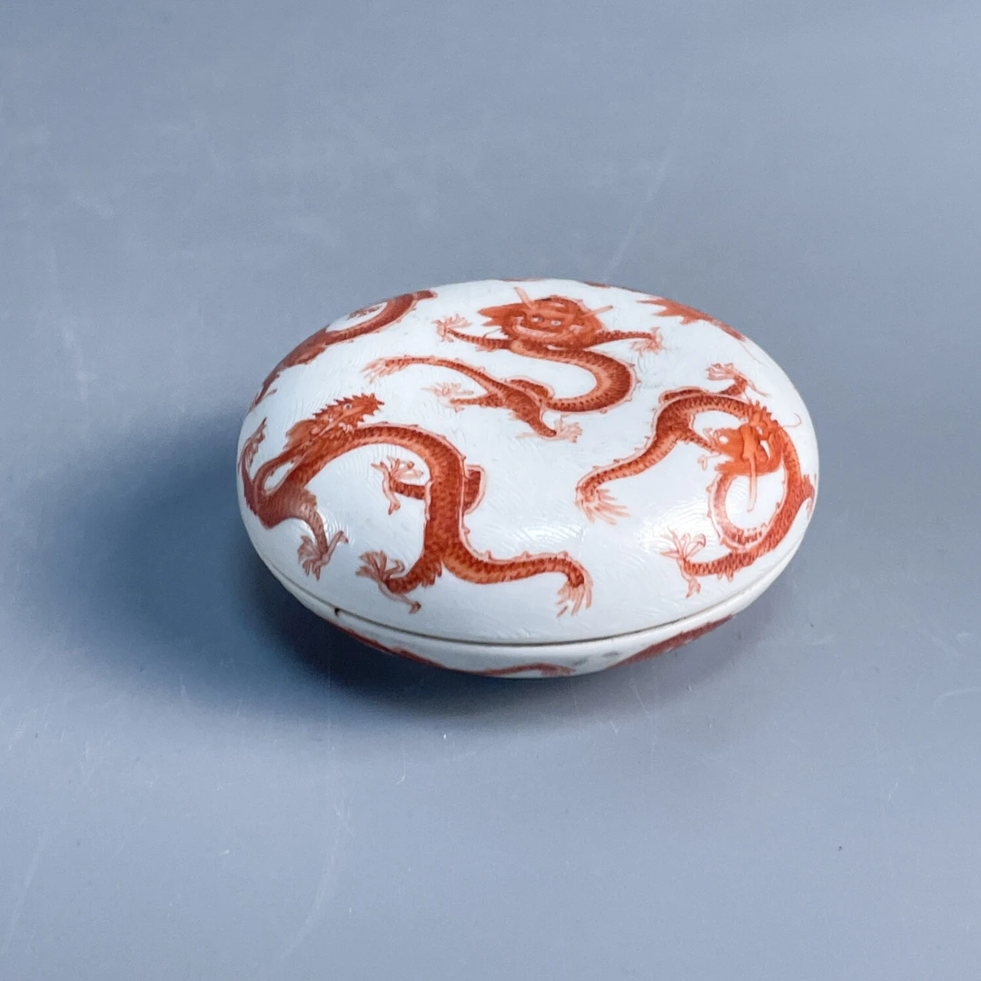 民国 轧道矾红龙纹盖盒-M25LD00C879-02