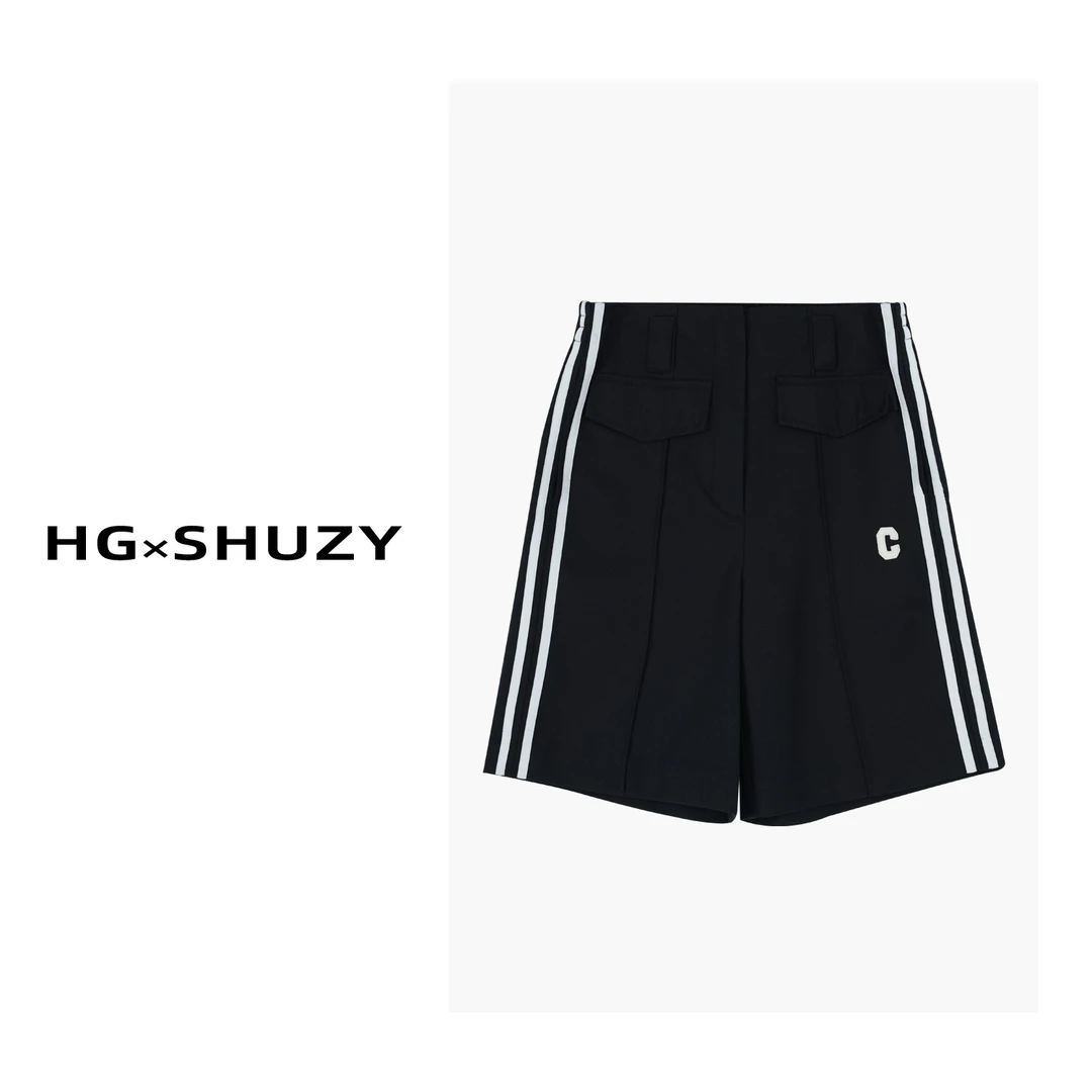 YN-SHUZE小众夏季休闲拉链百搭时尚设计款黑色简约短裤HG23054