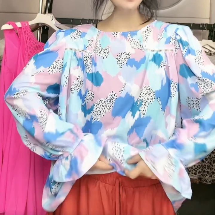 291蓝色花外贸小衫