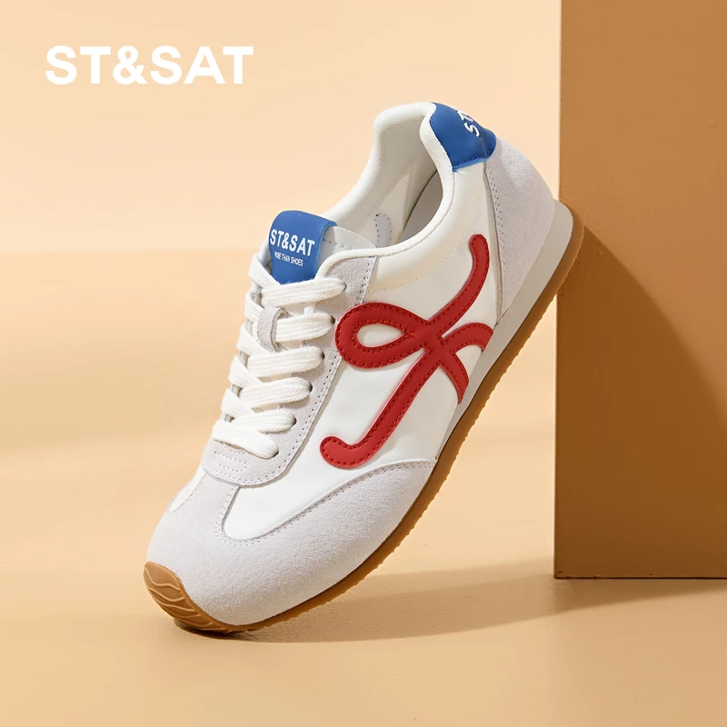 星期六真皮阿甘鞋2025夏季新款系带德训鞋百搭拼色软底休闲运动鞋