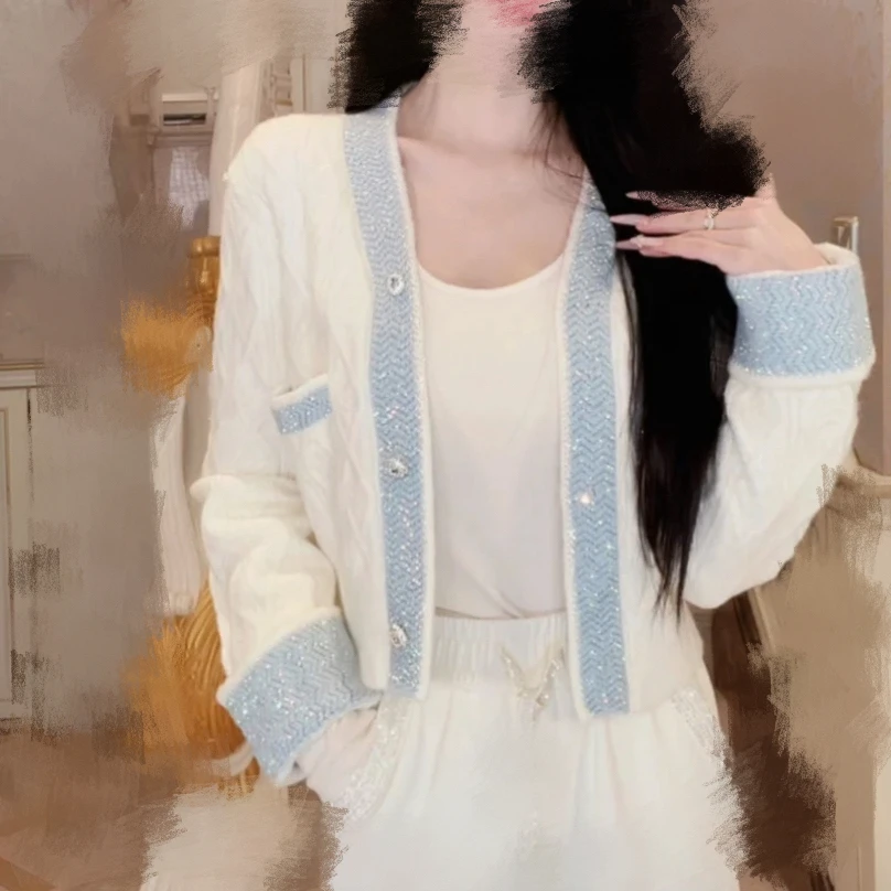 【海哥】加厚短款闪钻针织开衫外套