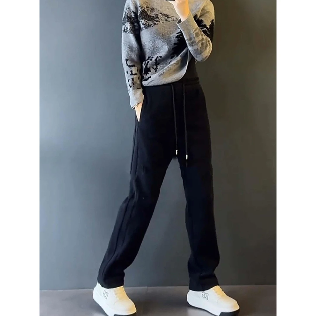 藏青色运动裤子男秋冬2025新款宽松直筒卫裤休闲西装裤窄版阔腿裤