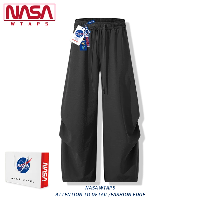 NASA WTAPS新款速干褶皱伞兵裤男潮流宽松加肥加大码休闲阔腿裤男