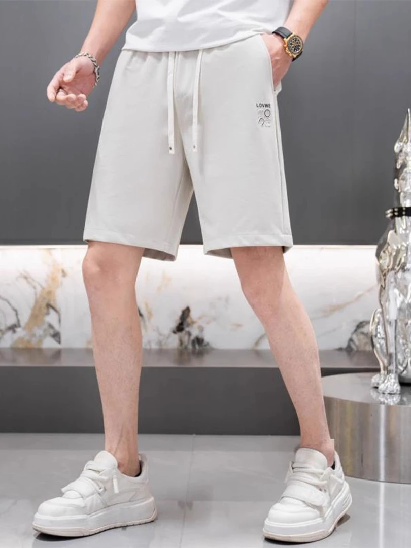 路约威格欧洲站夏季男时尚印花直筒中裤百搭轻奢潮流抽绳休闲短裤