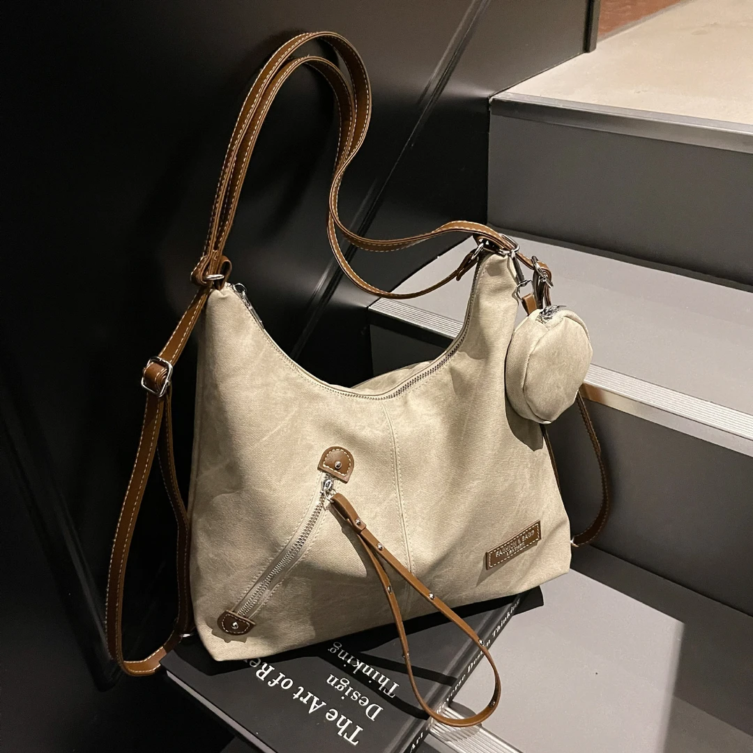 复古大容量通勤托特包女2025新款韩版小众单肩包多功能时尚双肩包