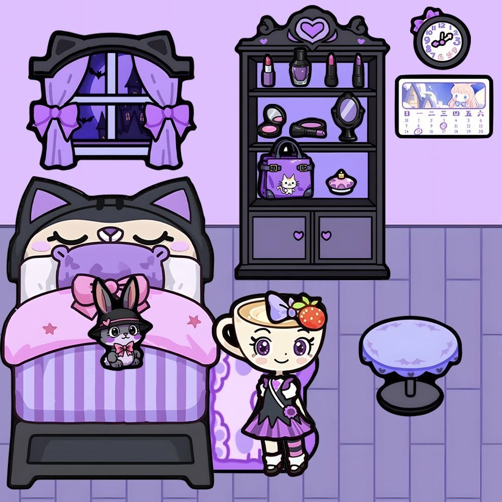 新款高颜值外国山海经微缩场景贴纸可爱咖啡小姐房间手工解压贴画