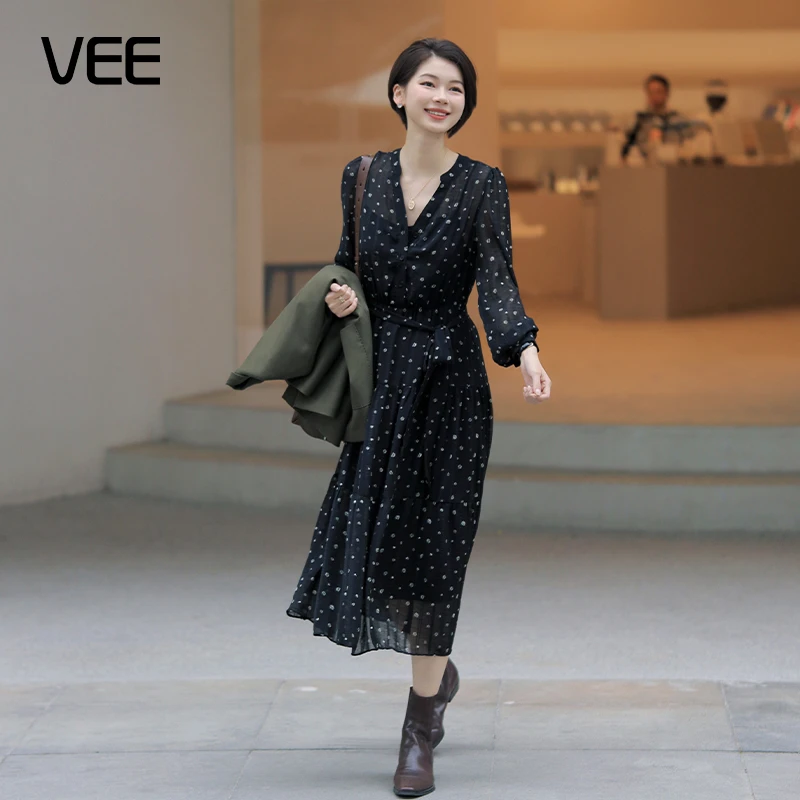 短视频VEE【采风裙】（赠吊带）法式显瘦优雅风碎花松紧腰连衣裙