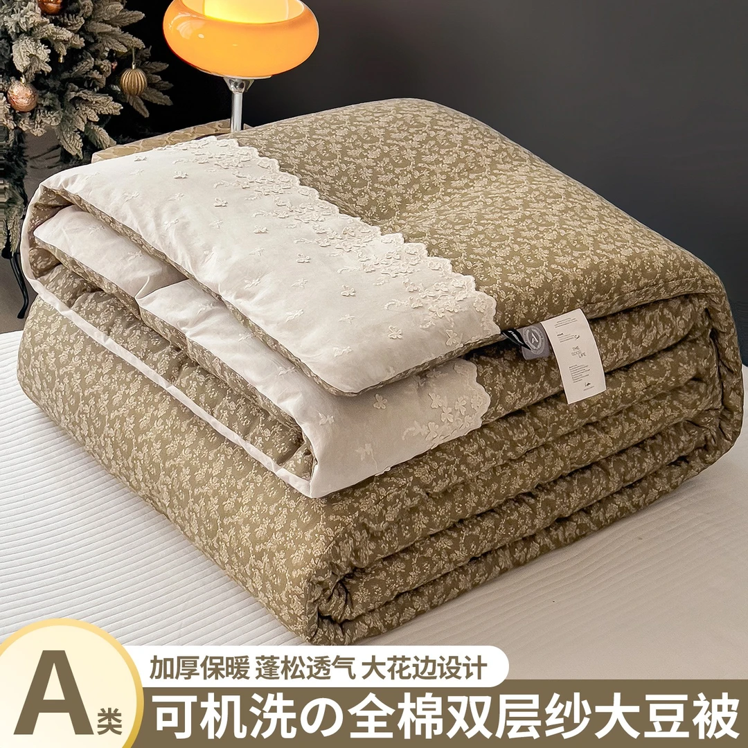 可机洗全棉双层纱大豆被冬被加厚纯棉被芯被子宿舍单人春秋空调被