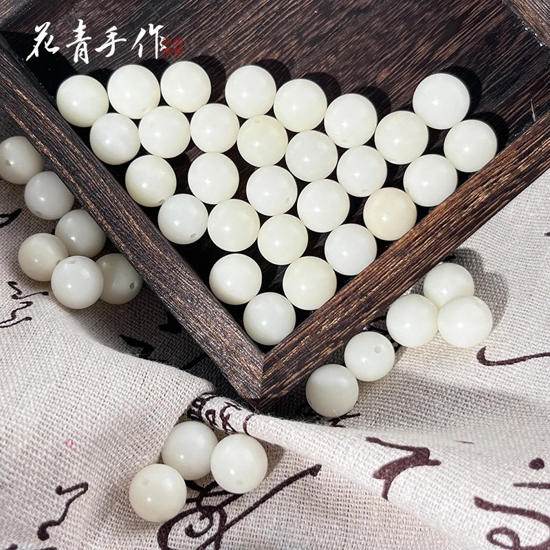 白玉圆珠卡12MM天然菩提根散珠DIY珠子手工串珠