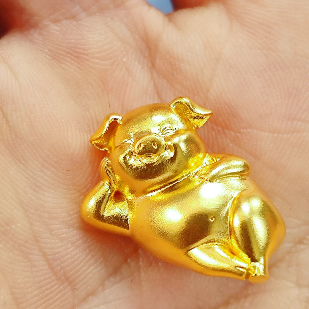 (九梵山海金) 足金999古法半实心可爱躺猪摆件  送礼超合适