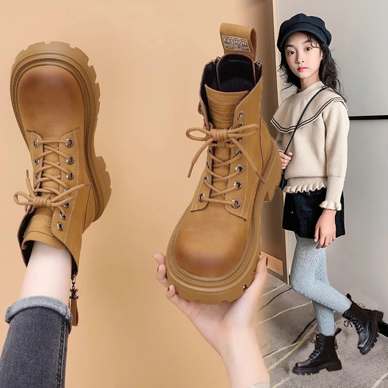 女童马丁靴2025秋冬新款加绒英伦风女孩短靴6-12岁儿童靴子春秋鞋