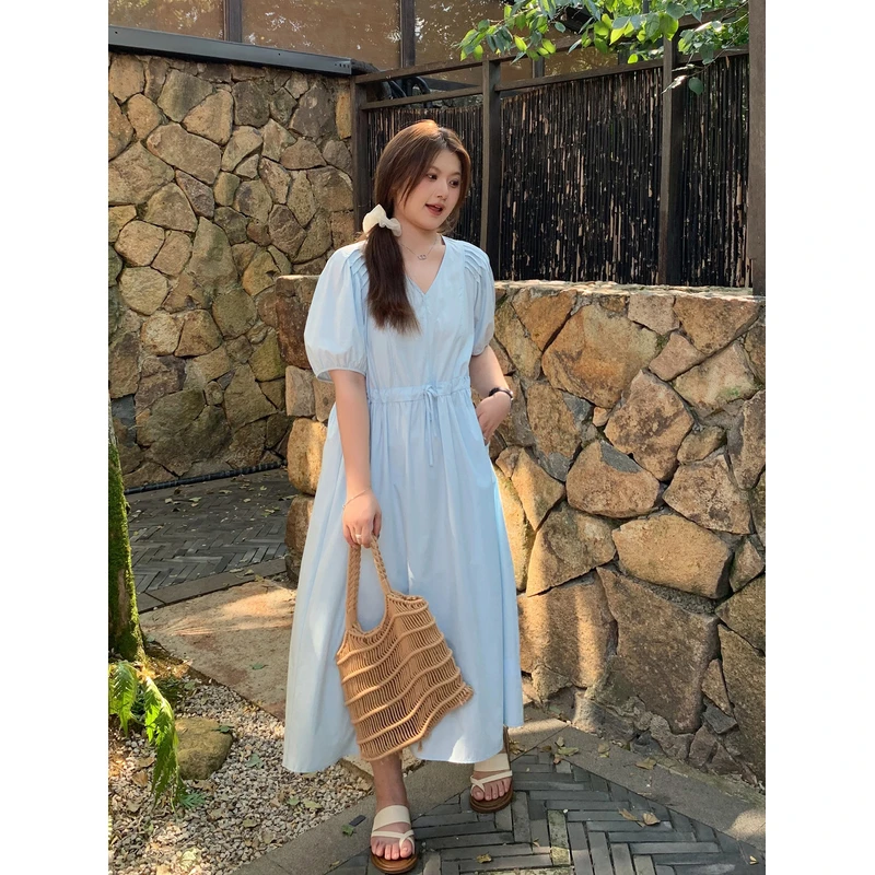 【ALINDM年中大清仓】胖mm气质裙子大方简约200斤收腰连衣裙AS25756