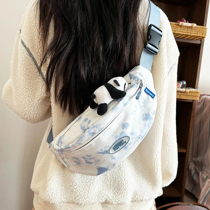 轻便帆布斜挎胸包小众腰包简约百搭小包包女运动饺子包防水单肩包