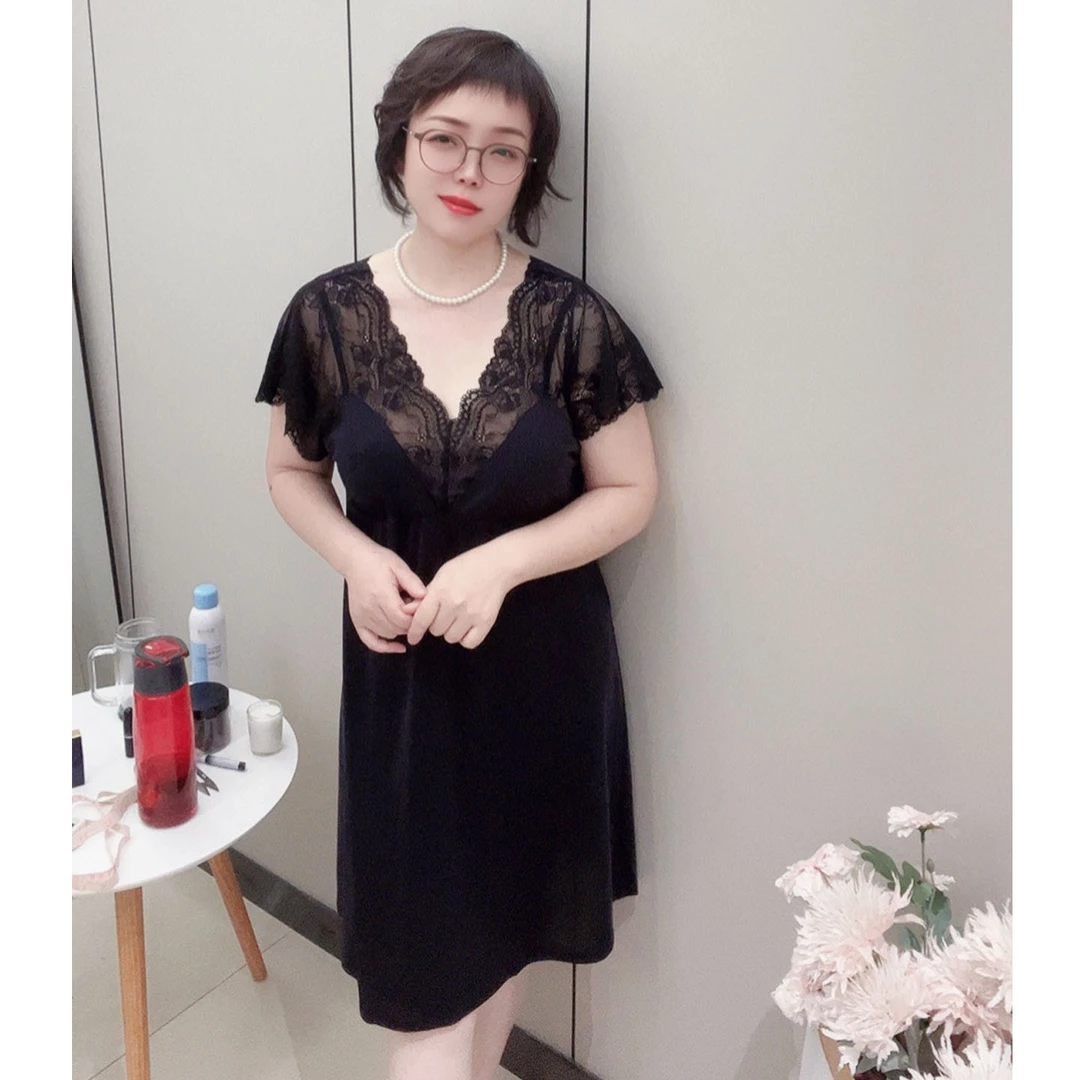 大码女士睡裙性感舒适透气家居服有胸垫可拆卸美背胖MM