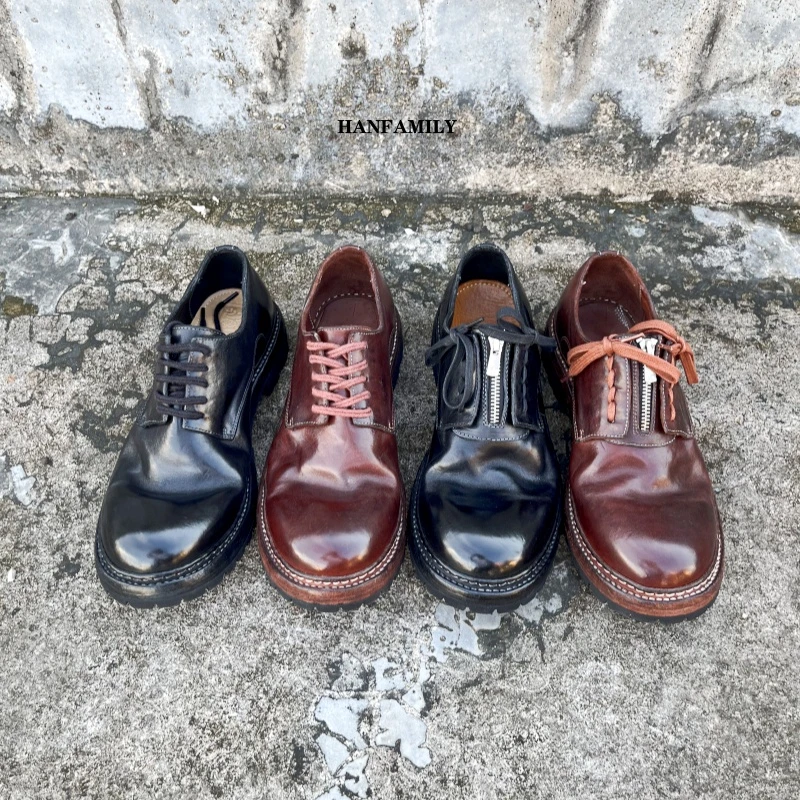 HAN FAMILY/大汉之家马皮做旧德比皮鞋拉链一脚蹬固特异手工鞋