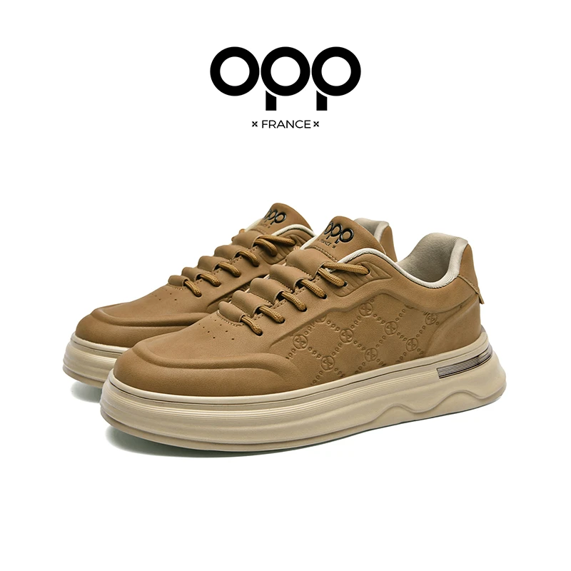 OPP/赫芭英伦增高休闲板鞋秋季低帮皮革拼接板鞋百搭复古潮鞋