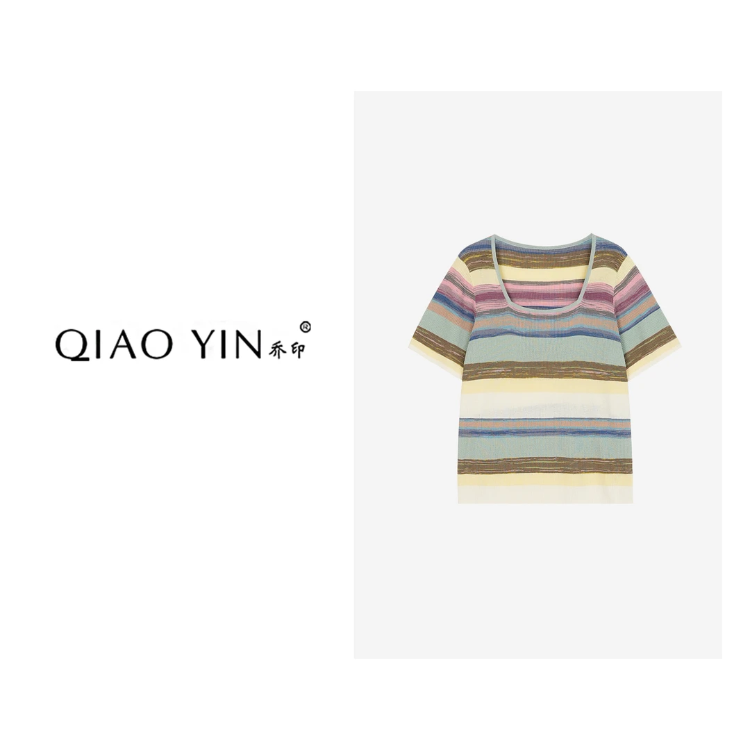 QIAO YIN"小衫“时尚休闲夏季条纹撞色QY27226