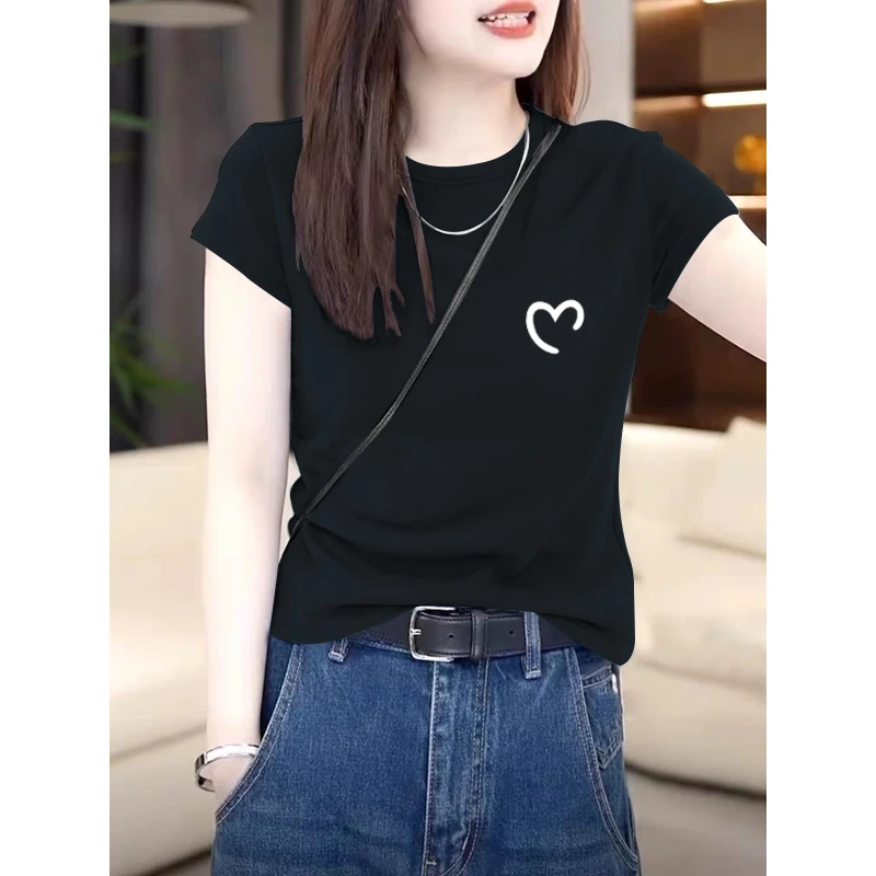 2025夏季正肩体恤纯棉圆领短袖t恤女装时尚百搭显瘦洋气黑色上衣