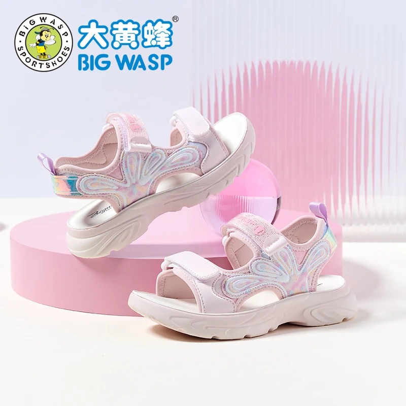 大黄蜂童鞋夏季女童露趾凉鞋休闲透气沙滩鞋子轻便防滑时尚公主鞋