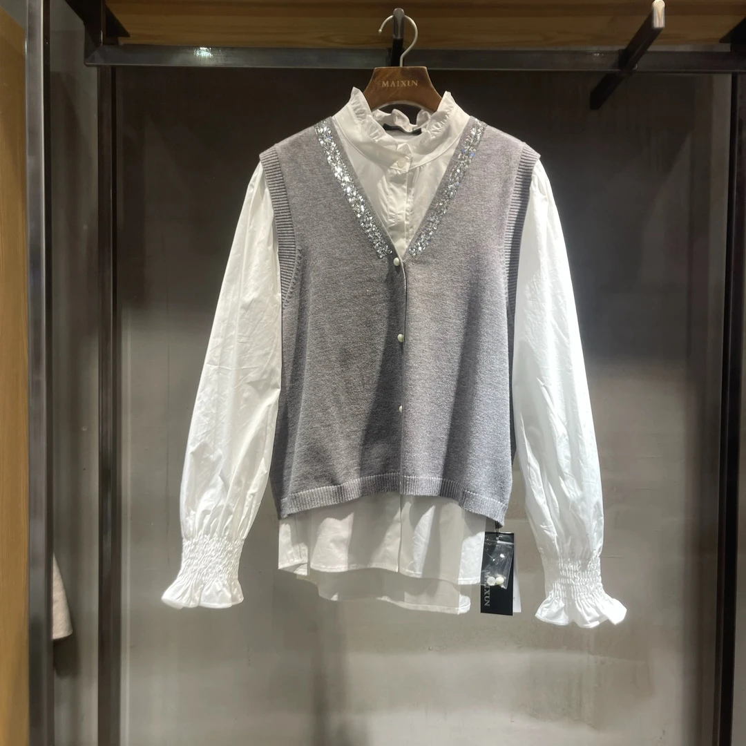 LJEBS12A麦寻新2025春季新款【专柜正品】衬衣+背心两件套套装女