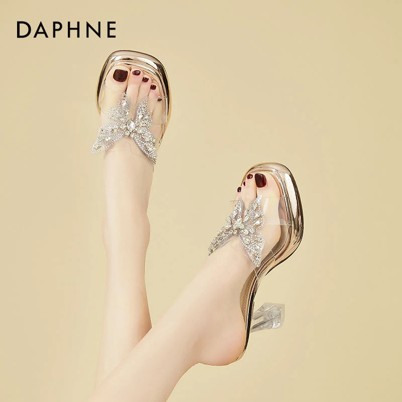 达芙妮高跟凉鞋女2025夏季新款爆款百搭时尚粗跟气质小众外穿拖鞋