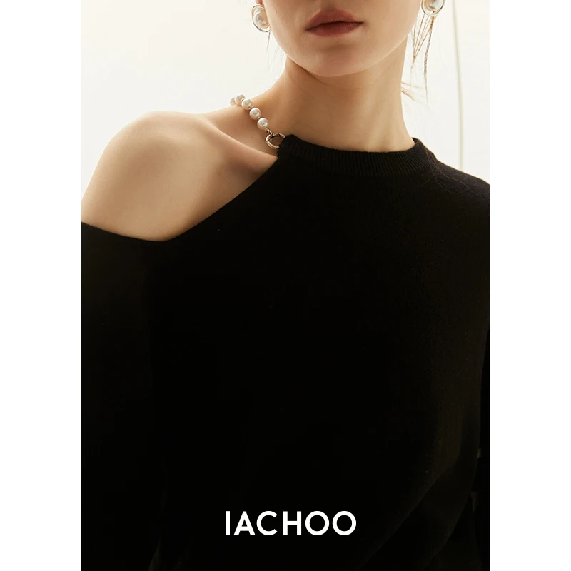 IACHOE 珍珠套头黑色毛衣针织衫3461505008上衣