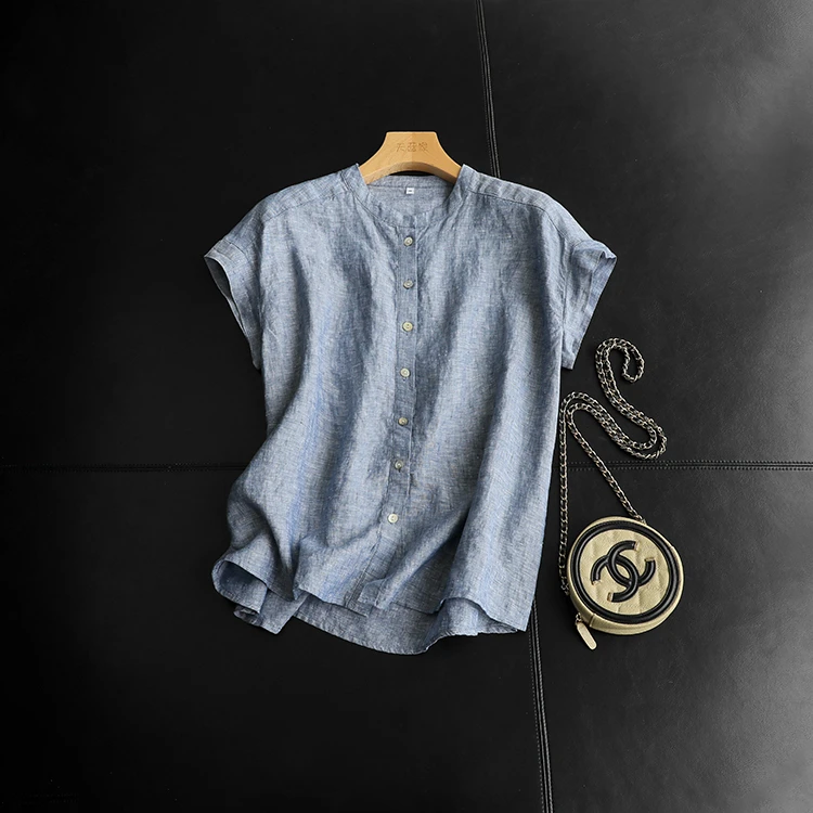 法式老钱松弛！高智通勤 圆领短袖衬衫上衣女夏新款