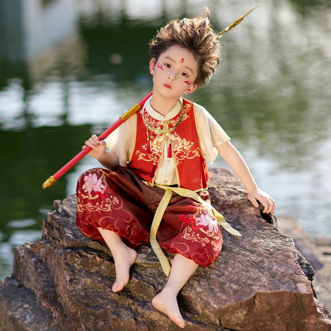 【哪吒】汉服男女童夏装宝宝2025年新款三件套儿童六一表演唐装