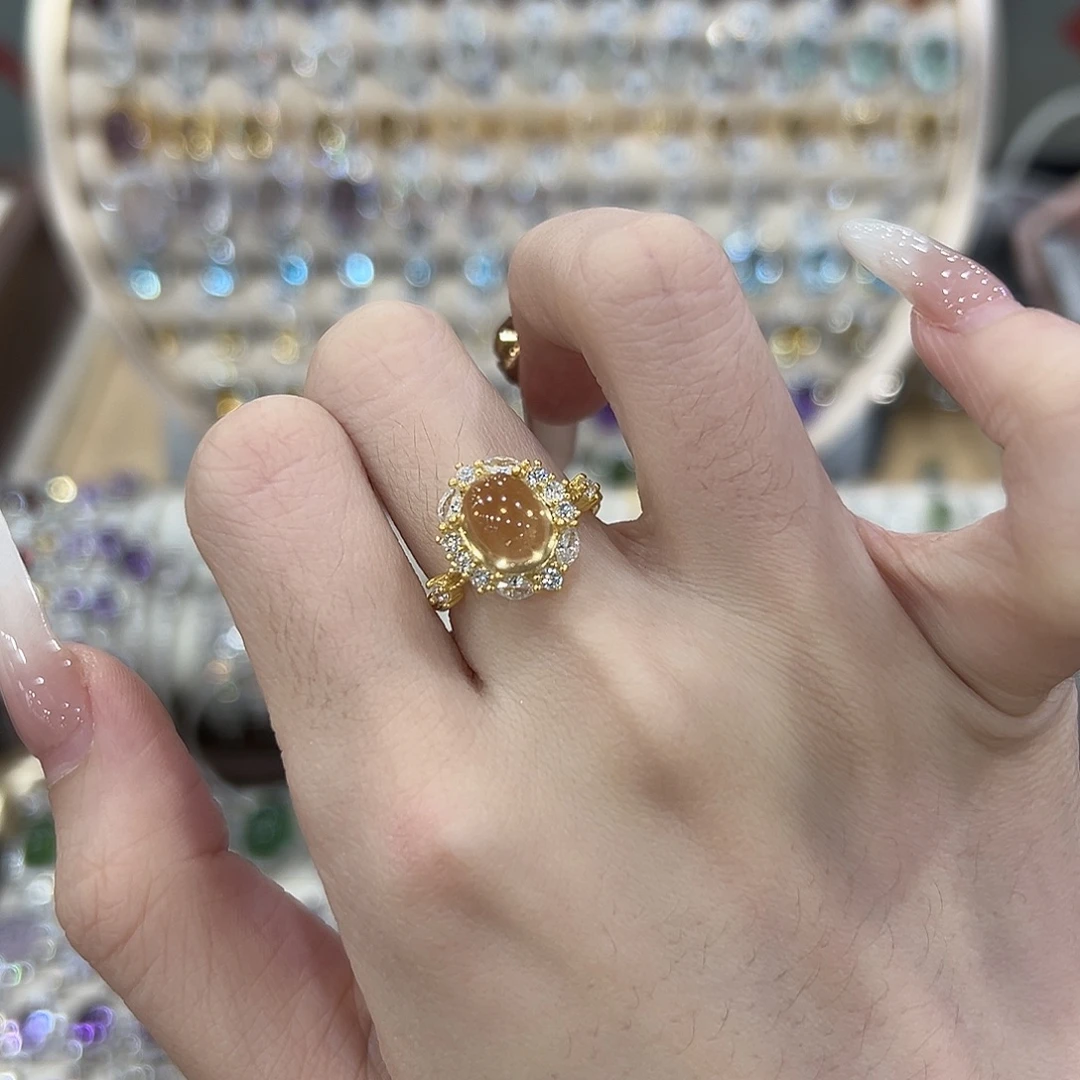 戒指黄晶银S925镶嵌