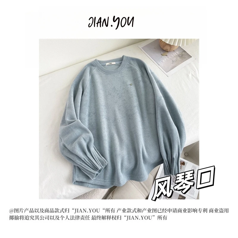 JIANYOU-「慵懒风格」2024加厚冬季新款韩系风琴口圆领T恤HT-322