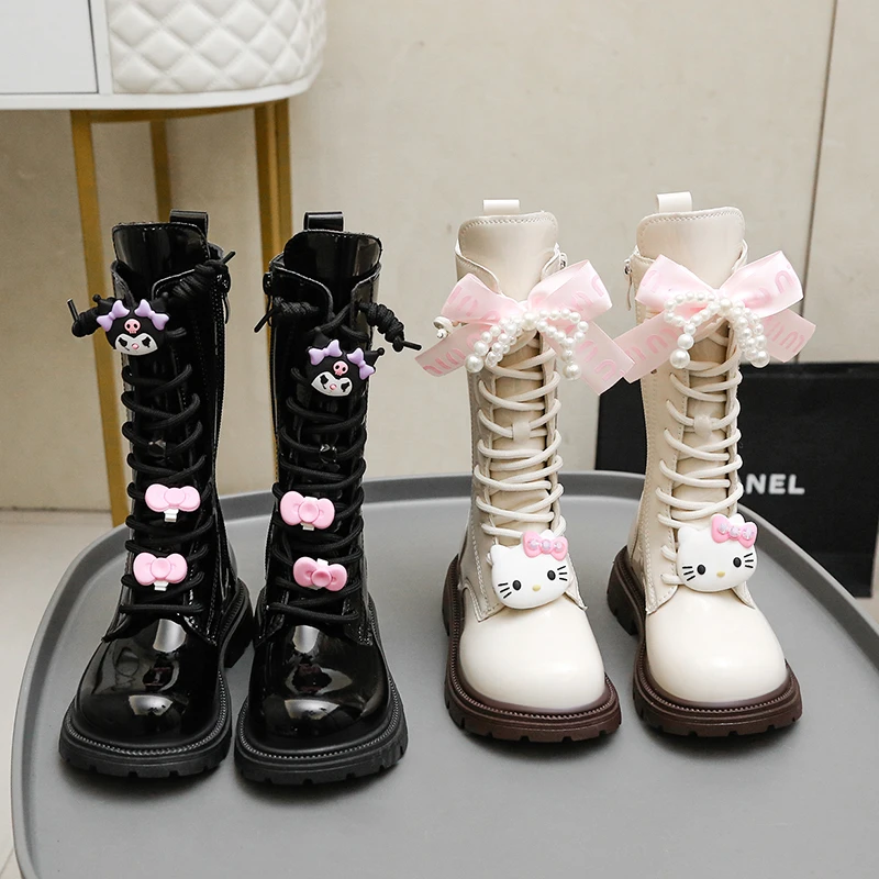 女童品牌长靴亮面卡通时装高筒靴韩版公主靴潮童马丁靴百搭单皮靴